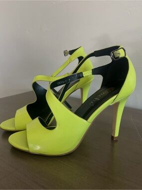 Neon Yellow Strappy High Heel Sandals -